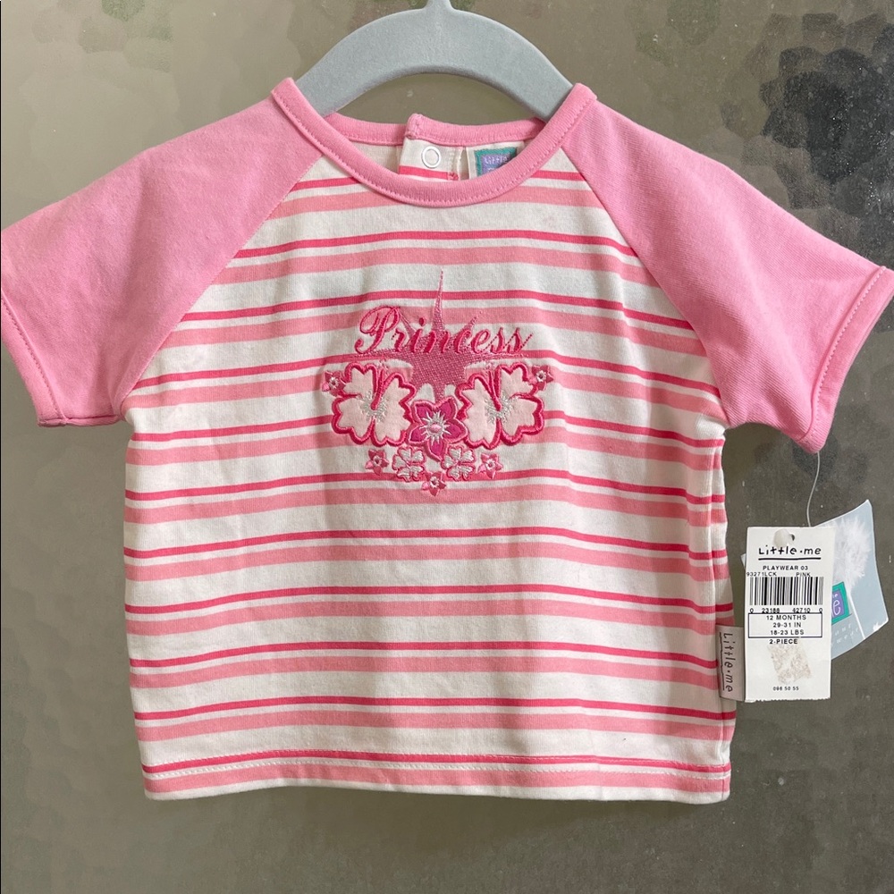 Vintage Little Me Pink and White Striped Princess Tee as 12M NEW
